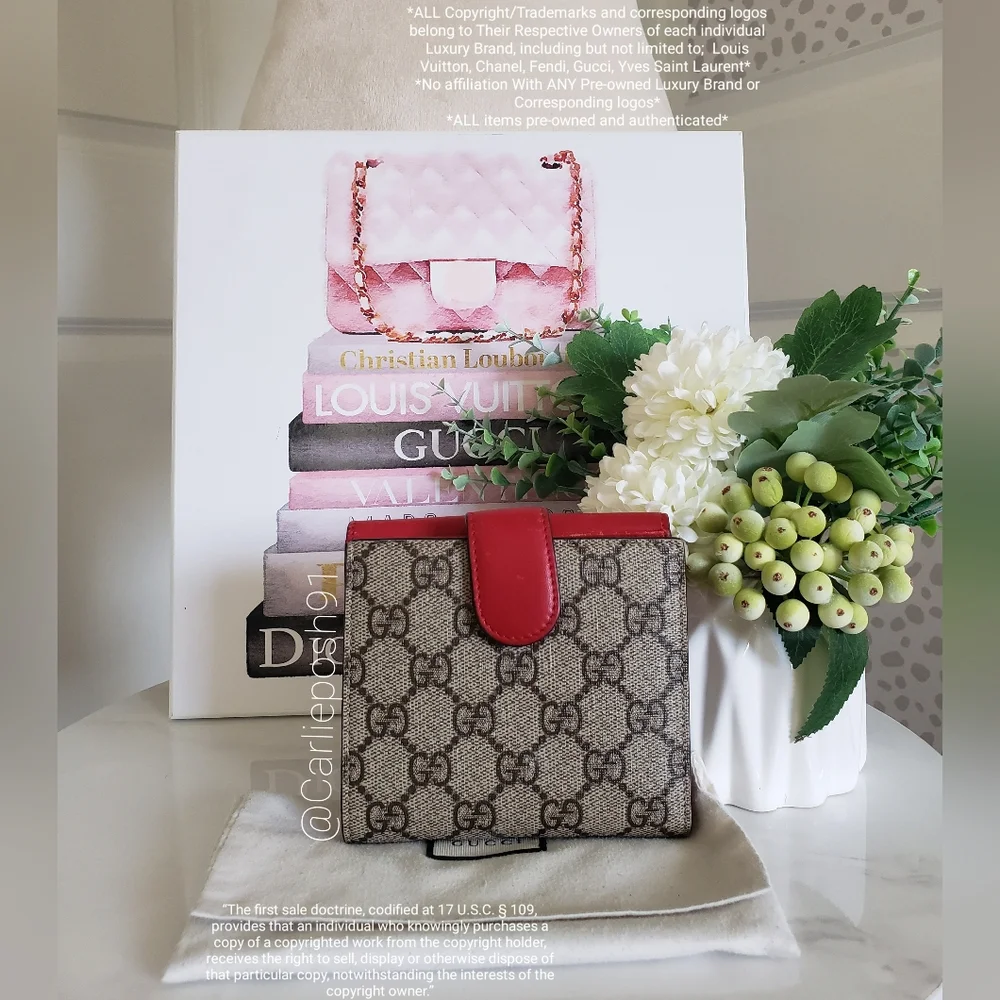 Authentic Pre-owned Gucci Peony Pearl Studded Compact Flap Wallet - Picture 3 of 16